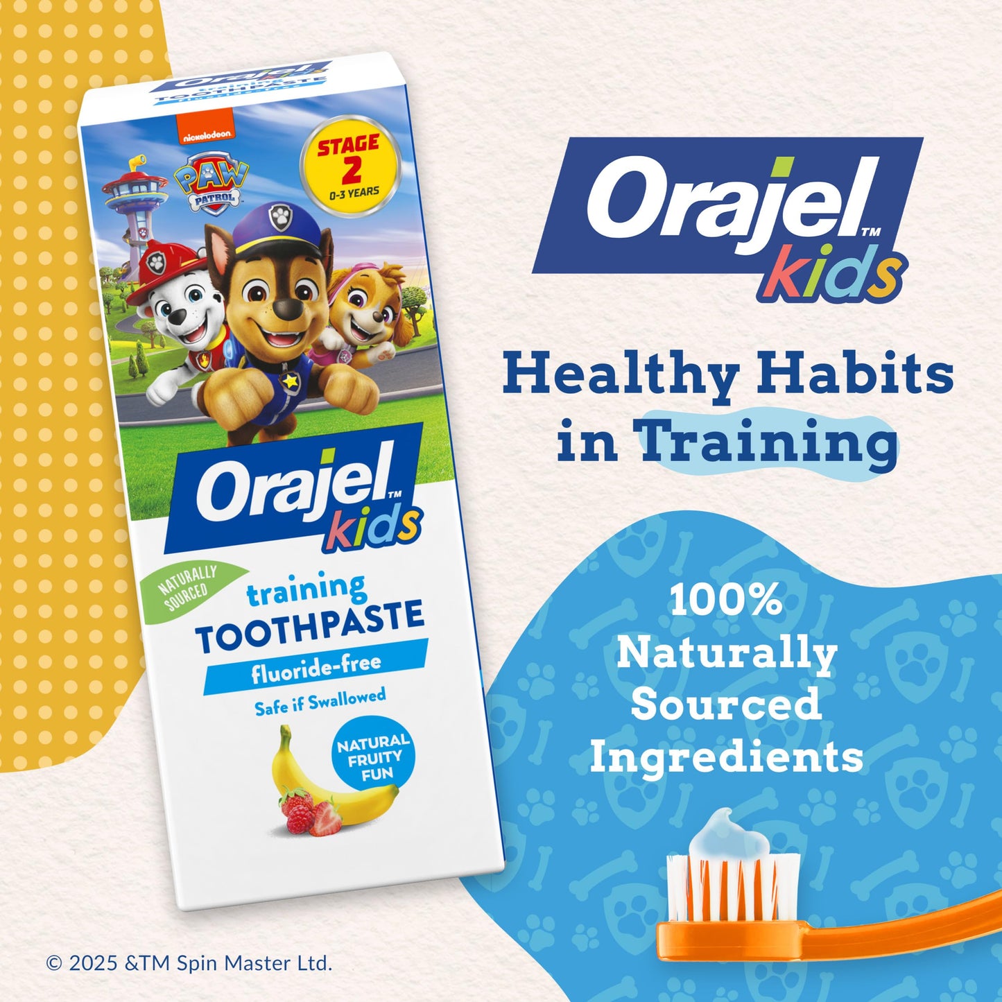 Orajel Kids Paw Patrol Fluoride-Free Training Toothpaste, Natural Fruity Fun Flavor, #1 Pediatrician Recommended , 1.5oz Tube