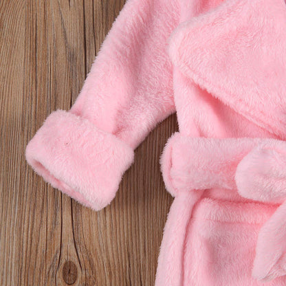 Qiylii Unisex Baby Plush Bathrobe Plain Kimono Gown Newborn Toddler Girls Boys Towel Robe Nightwear Clothes