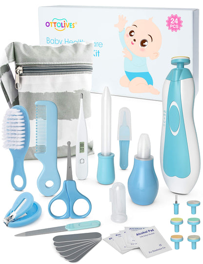 OTTOLIVES Baby Healthcare and Grooming Kit, 24 in 1 Baby Electric Nail Trimmer Set Newborn Nursery Health Care Set for Newborn Infant Toddlers Baby Boys Girls Kids (0-3 Years+) (Green)