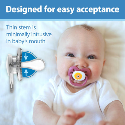 Dr. Brown's Advantage Glow-in-the-Dark Baby Pacifier, Fully Symmetrical Soother with Soft Silicone Bulb, Lavender Love-Coral Ocean, 0-6m, BPA Free, 4 Pack