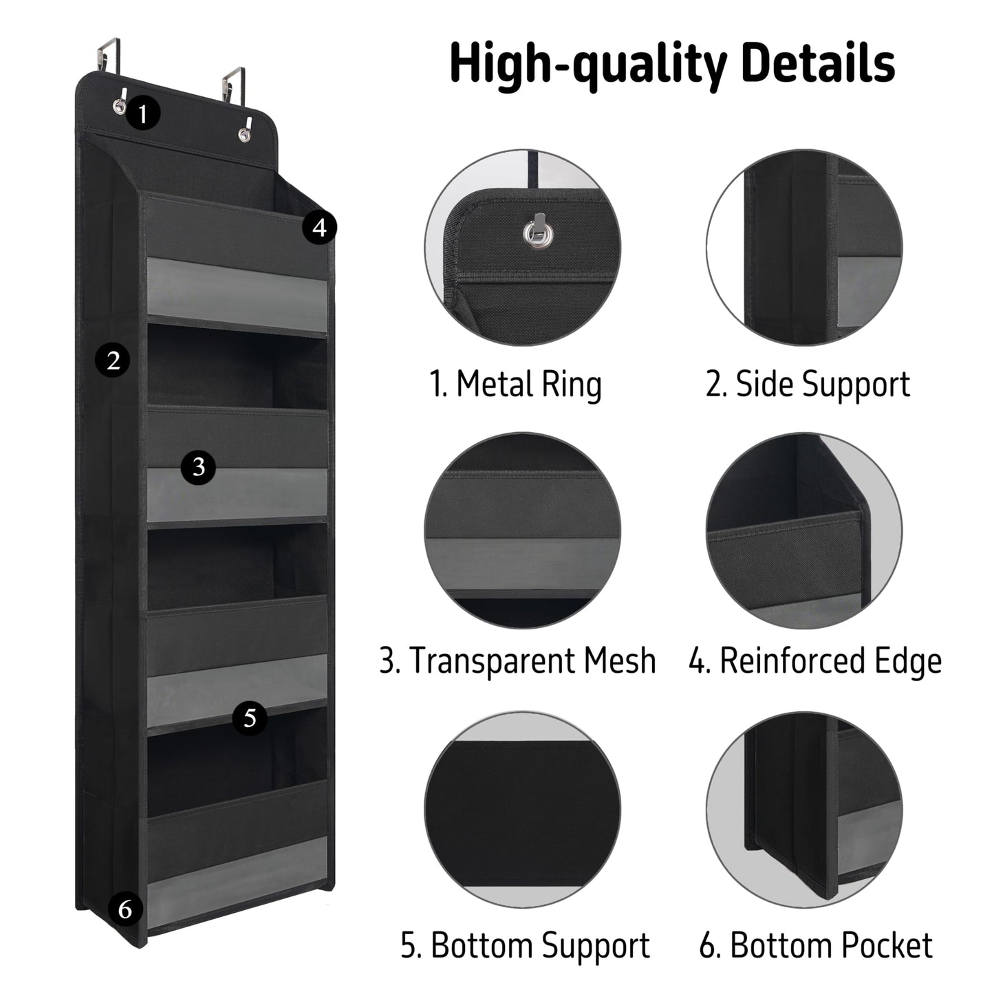 Over Door Organizer with 4 Large Capacity Pockets, Hanging Organizer Storage for Closet Bathroom Nursery Bedroom Dorm, Toys Cosmetics Sundries and Baby Essentials, Gray