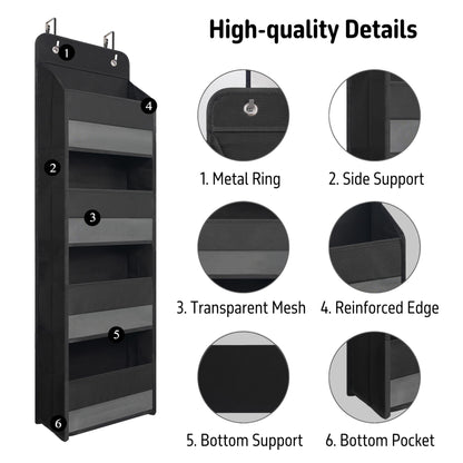 Over Door Organizer with 4 Large Capacity Pockets, Hanging Organizer Storage for Closet Bathroom Nursery Bedroom Dorm, Toys Cosmetics Sundries and Baby Essentials, Gray