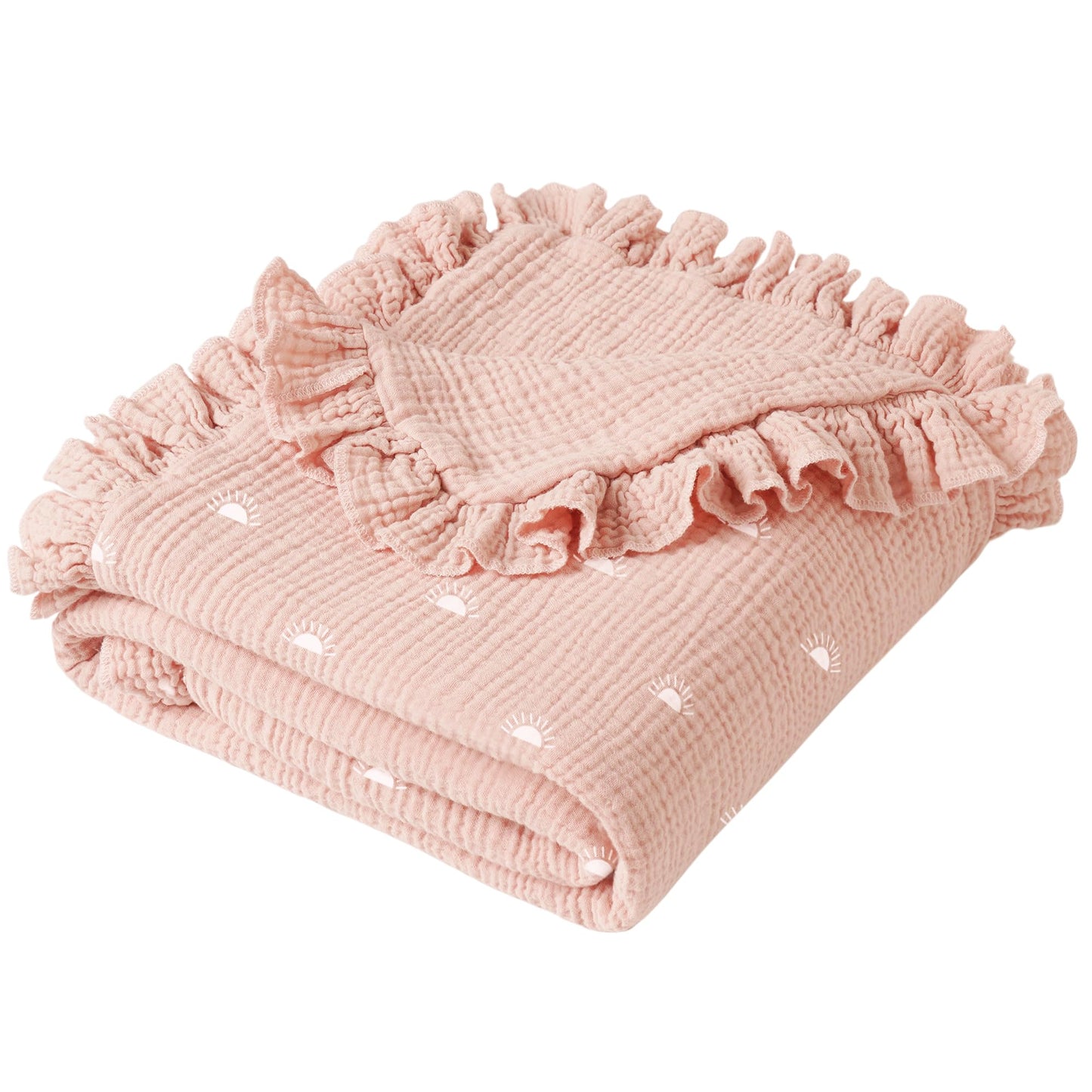 Konssy Flounce Muslin Baby Blankets, Cotton Crib Blanket for Baby Infant Toddler, Super Soft and Lightweight Nursery Blankets 40"x36" (Blossom)