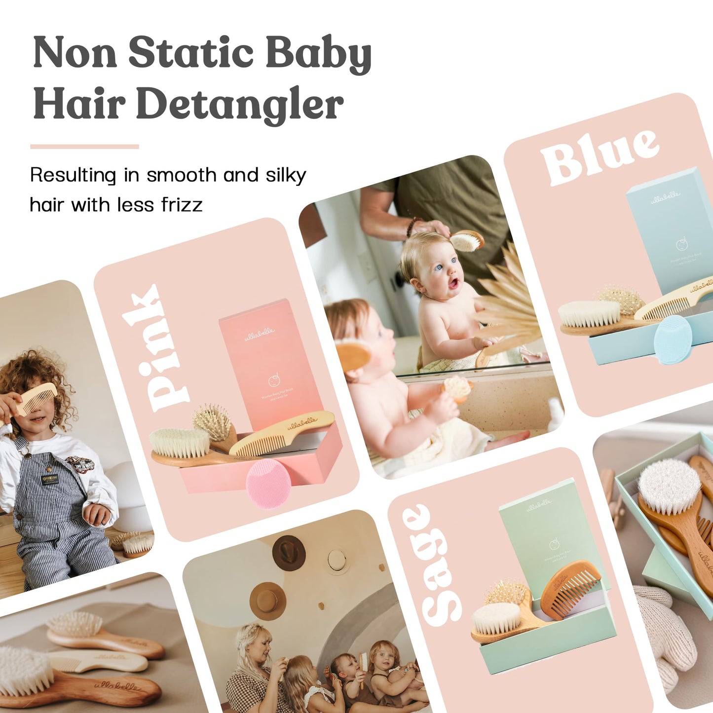 4 Piece Wooden Baby Hair Brush and Comb Set for Newborns & Toddlers in Chic Gift Box - Ultra Soft Natural Goat Hair and Wood Baby Brush Set Prevents Cradle Cap - Perfect Registry Gift (Pink)