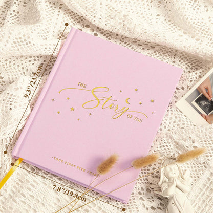 Lanpn Baby Memory Book - Linen Baby Book Journal Memories Keepsake - The Story of You - Newborn Baby First 5 Year Scrapbook Photo Book Milestone Album for Boy Girl New Parents (Sage Green, 154 Pages)