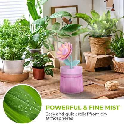 Cute Flower Mini Humidifier, 260ml Gardenia Desktop Humidifiers for Bedroom, Portable Small Cool Mist Humidification for Home, Baby Nursery, Office & Indoor Plants, USB Powered (Pink)