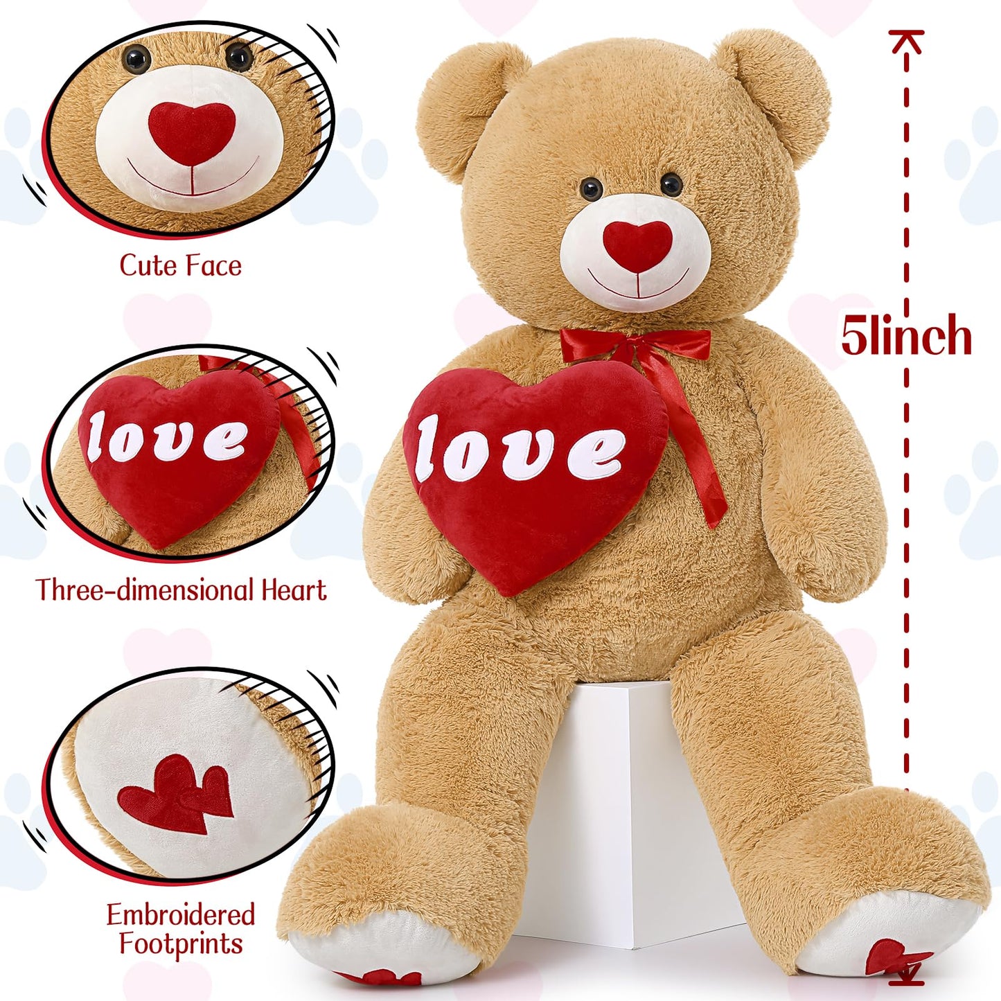 MorisMos Smile Giant Teddy Bear, 51inch Large Stuffed Bears with Big Footprints, Big Stuffed Animals Cuddly Plush Gifts for Girlfriends, Boyfriend, Dark Brown