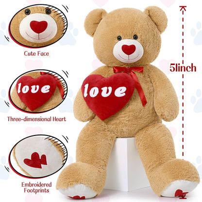 MorisMos Smile Giant Teddy Bear, 51inch Large Stuffed Bears with Big Footprints, Big Stuffed Animals Cuddly Plush Gifts for Girlfriends, Boyfriend, Dark Brown