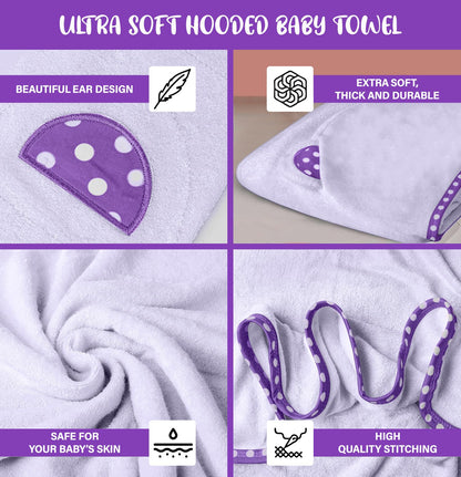 Set of 2 Hooded Baby Towels – White and Grey – Luxurious, Large and Super Absorbent – 30 x 30 Inch – Soft and Suitable for Infants, Toddlers and Kids – 400 GSM