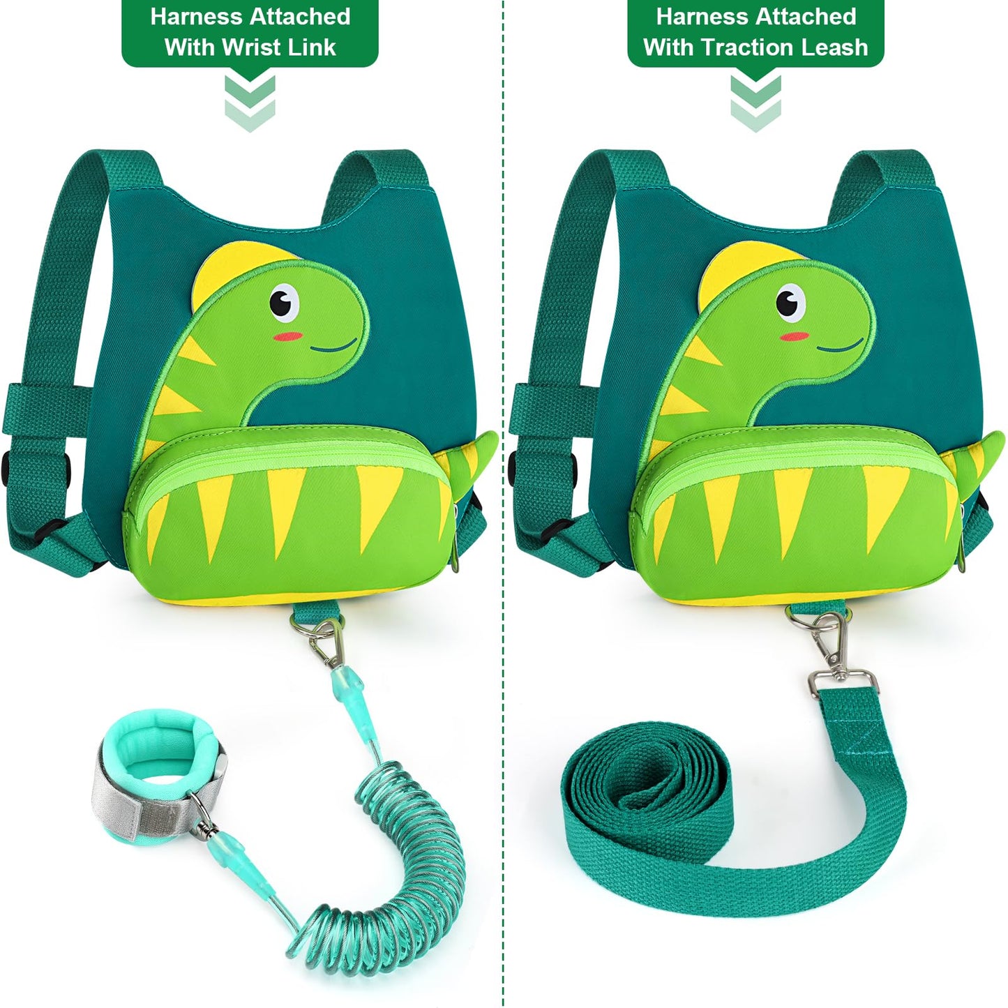 Accmor Toddler Harness with Leash, Cute Dinosaur Kids Harness + Anti Lost Wrist Link, Mini Child Harness Leash Wristband Strap Belt Protector for Baby Boys Girls to Outdoor Travel (Blue)