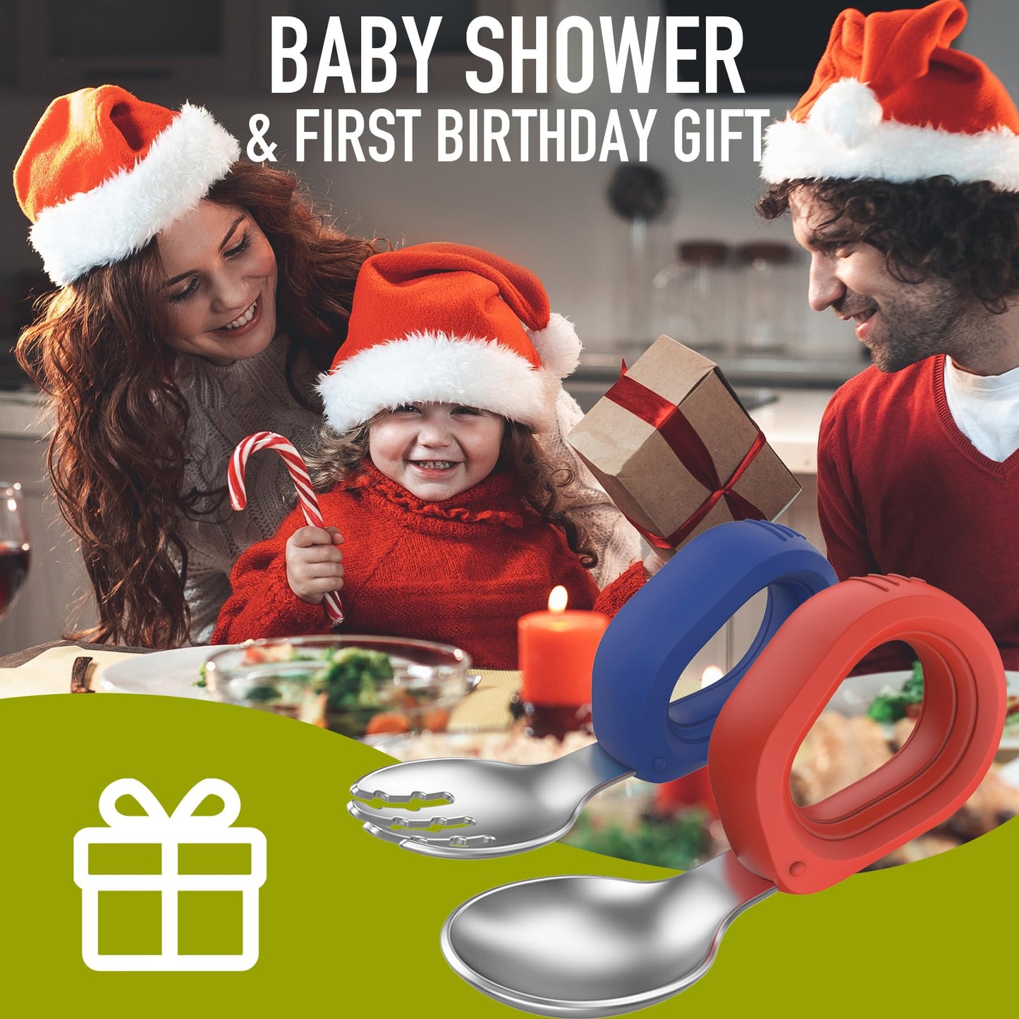 Toddler Utensils - Baby Forks and Spoons Set - Kids Stainless Steel Silverware - Children Safe - Self Feeding - Dishwasher Safe (Orange + Green)