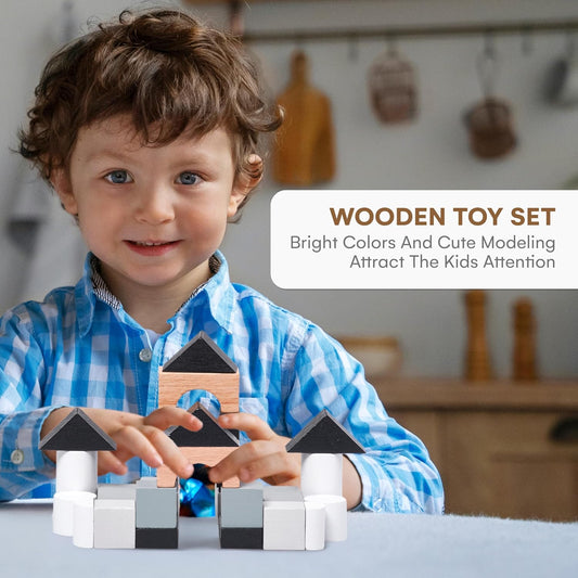 CHILDLIKE BEHAVIOR Wooden Tiny Blocks for Kids - Durable Wood Material, Kids Tiny Blocks - 24pcs Educational Wooden Building Blocks for Cognitive and Motor Skills Development - 3+ Years