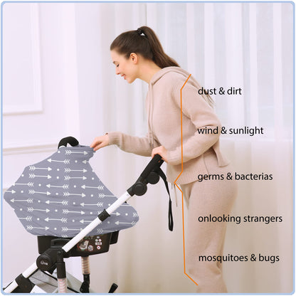 Car Seat Covers Canopy Cover - Multi-use Cover Carseat Canopy, Breathable Breastfeeding Cover, Car Seat Covers for Bbies, Boys & Girls Shower Gifts (Dark Blue Dinosaur)