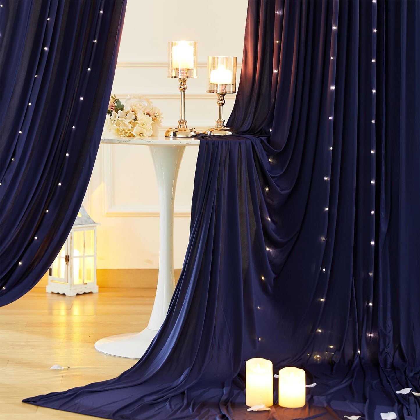 10x10ft Pink Backdrop Curtain with Lights String for Parties Wedding Wrinkle Free Soft Curtains Photo Backdrop Drapes for Girls Birthday Baby Shower Background Decorations 5x10ft, 2 Panels