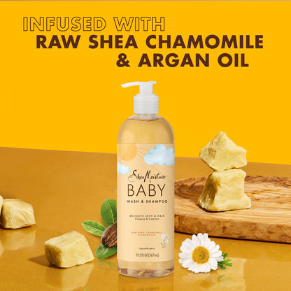SheaMoisture Baby Wash & Shampoo for All Skin Types Raw Shea, Chamomile & Argan Oil Baby Wash and Shampoo with Frankincense & Myrrh to Help Cleanse 13 oz, Gold, Packaging may vary