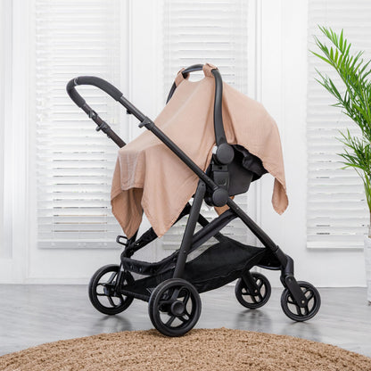 Comfy Cubs Baby Car Seat Cover - Soft, Breathable Bamboo Rayon and Muslin Cotton Blend - Lightweight Canopy for Sun, Bug, and Comfort Protection - Large Size Infant Seat Cover in Sage Design