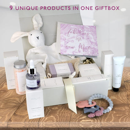 Jasmyn & Greene New Mom Gift Basket - 9 Luxury Baby Shower Gifts for Expecting Mommy To Be. Pregnant Moms Postpartum Kit Care Package. Newborn Baby Girl Gift Set with Pregnancy Spa Gifts for Women.