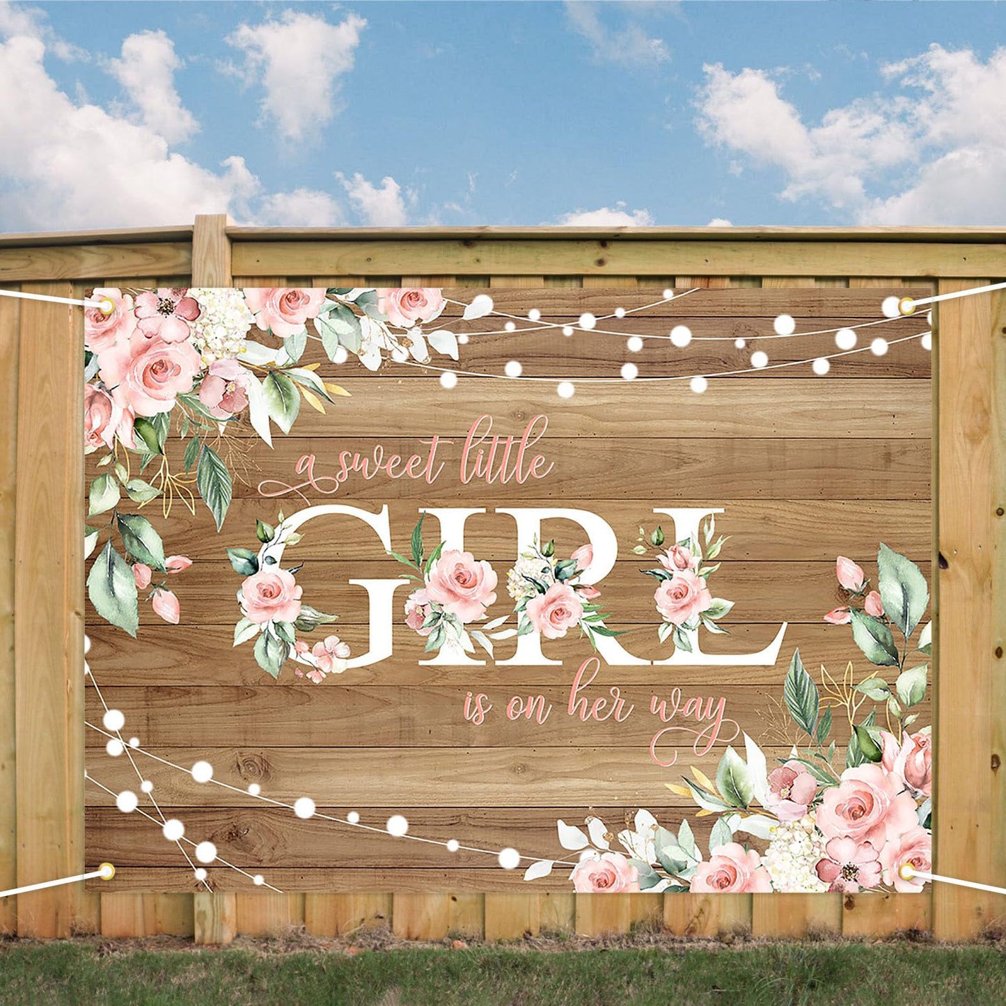 Avezano Rustic Girl Baby Shower Banner A Sweet Little Girl is on Her Way Baby Shower Party Decorations Pink Floral Girl Banner Photo Booth Studio Props 70.8 x 43.3 inch