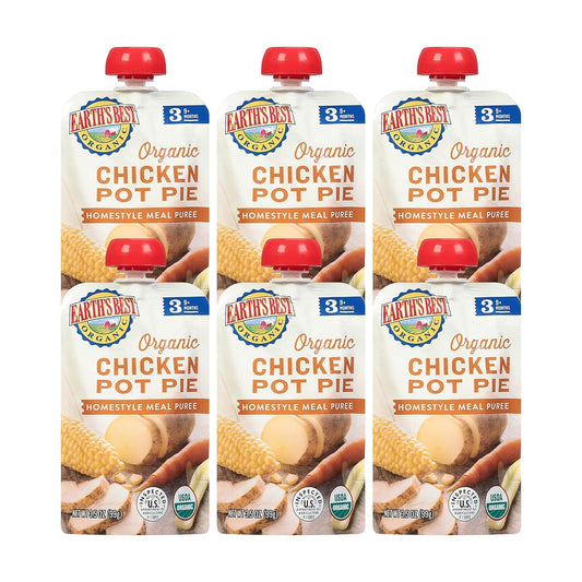 Earth's Best Organic Baby Food Pouches, Stage 3 Homestyle Meal Puree for Babies 9 Months and Older, Organic Chicken Pot Pie Puree, 3.5 oz Resealable Pouch (Pack of 6)