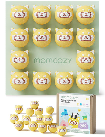 Momcozy Natural&Organic Essential Oil Bath Bombs,14 Pcs Bubble Bath Fizzy Balls with 7 Cute Animal Shapes,Bath Bombs Gift Set for Kids Girls Boys Toddler, Ideal Gift for Children's Day, Bath Bomb Kit