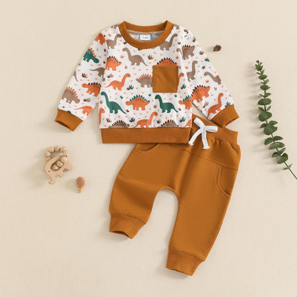 MA&BABY Toddler Boys Clothes Dinosaur Print 6 12 18 24 Months 3T 4T Outfits Long Sleeve Pullover Jogger Pant 2PC Sets