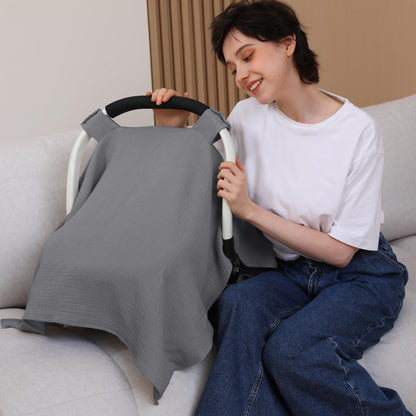 100% Muslin Cotton Car Seat Cover Baby, Carseat Canopy Cover, Universal Fit Stroller Covers for Boys and Girls (Summer Wheat)