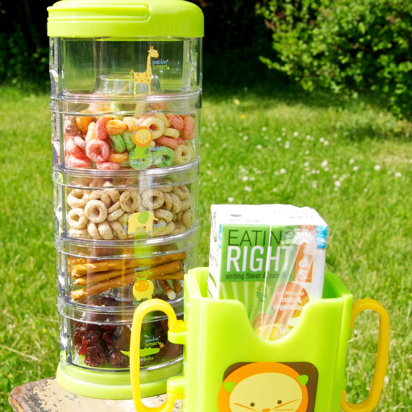 Innobaby Packin' Smart Stackable and Portable Storage System for Formula, Baby Snacks and More. 5 Stackable Cups in Lime Sorbet. BPA Free.
