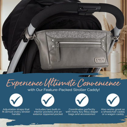 Itzy Ritzy Adjustable Stroller Caddy and Organizer Bag Featuring Front Zippered Pocket, 2 Built-in Interior Pockets & Adjustable Straps to Fit Nearly Any Stroller (Chai)