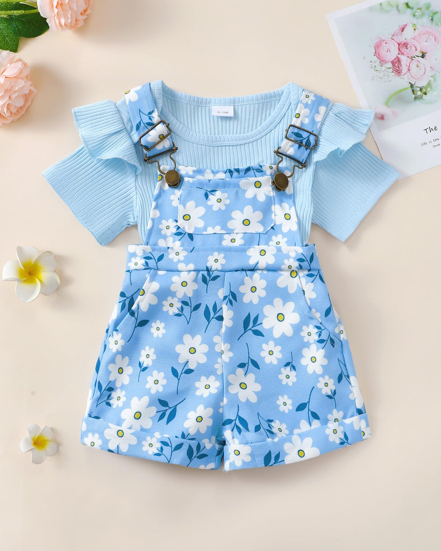 SUNNY PIGGY Toddler Baby Girl Overalls Clothes Toddler Adjustable Suspender Jumpsuit Short Sleeve Outfit Little Girl's Set