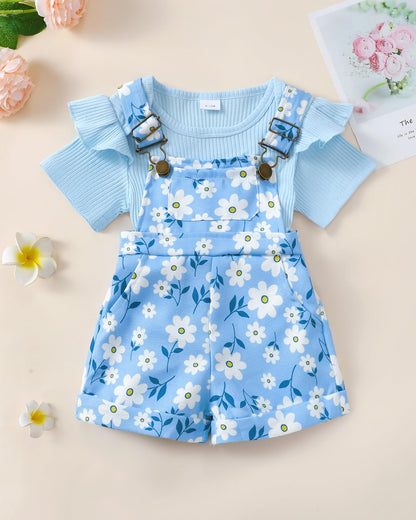 SUNNY PIGGY Toddler Baby Girl Overalls Clothes Toddler Adjustable Suspender Jumpsuit Short Sleeve Outfit Little Girl's Set
