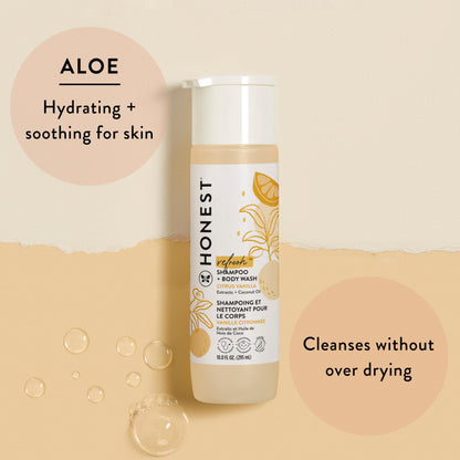 The Honest Company 2-in-1 Cleansing Shampoo + Body Wash for Sensitive Skin | Gentle for Baby | Naturally Derived, Tear-free, Hypoallergenic | Fragrance Free, 10 fl oz