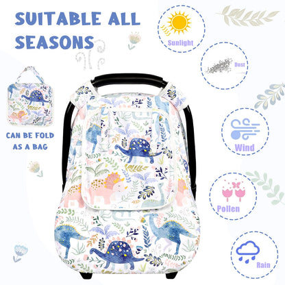 Pea Pod Car Seat Cover Baby, Infant Car Seat Canopy Covers for Newborn with 2 Layers Windows of Breathable Mesh Fabric, Lightweight Polyester/Soft Minky Dot Backing (Floral & Rainbow)