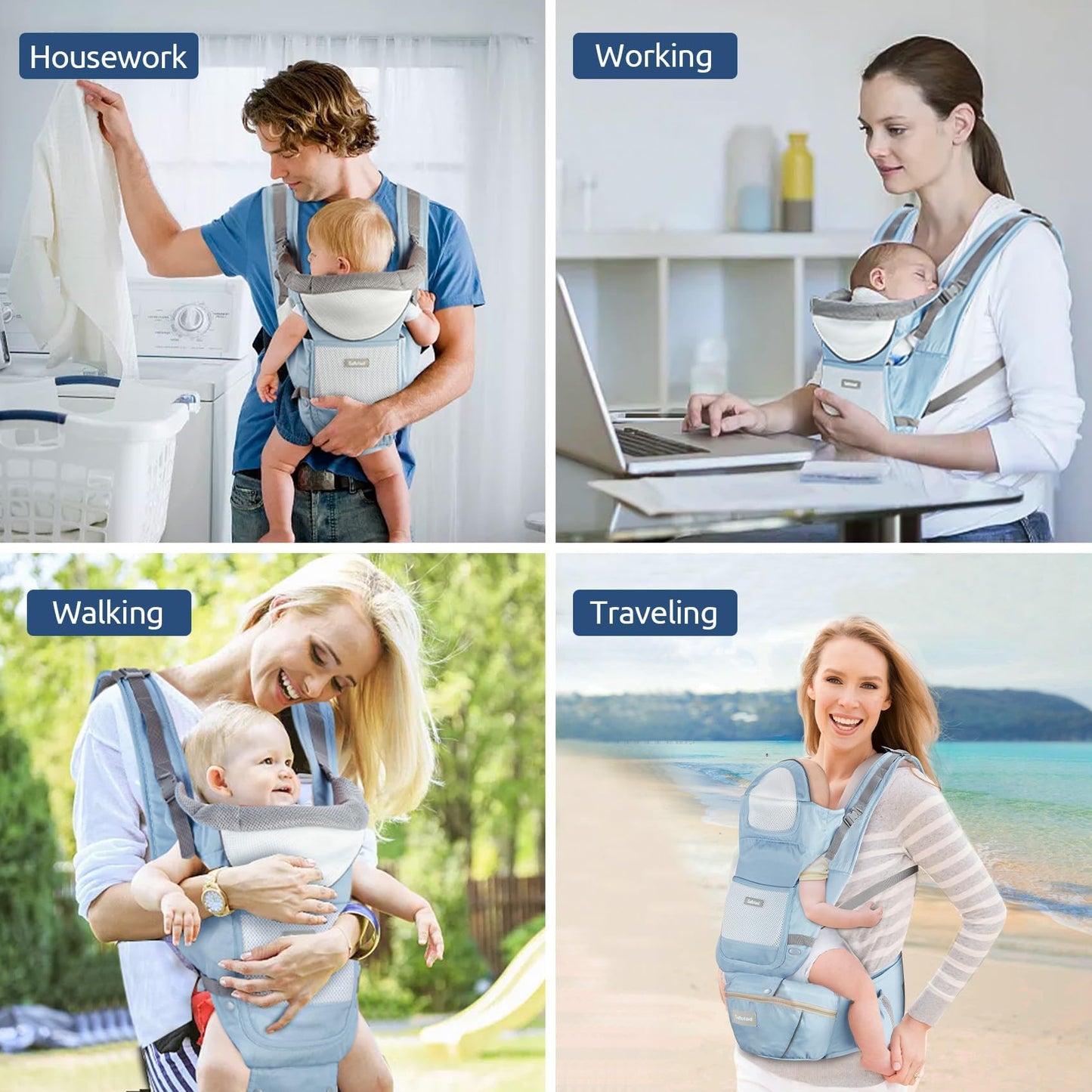 Baby Carrier with Hip Seat,Ergonomic M Position 6in1 Baby Carrier Newborn to Toddler,Head Support and Breathable Mesh Newborn Carrier,Adjustable Baby Holder Carrier for Dad&Mom-Grey