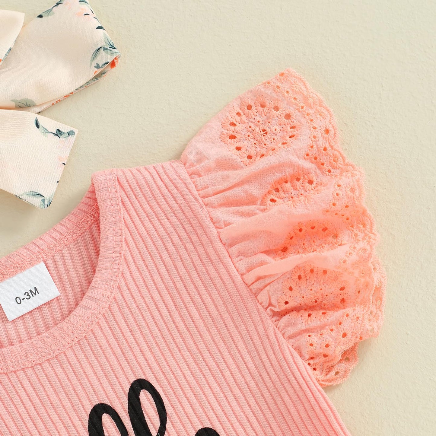 Hello World Newborn Outfit Baby Girl Going Home Outfit Ruffle Ribbed Romper Top Floral Pants Set Cute Summer Clothes