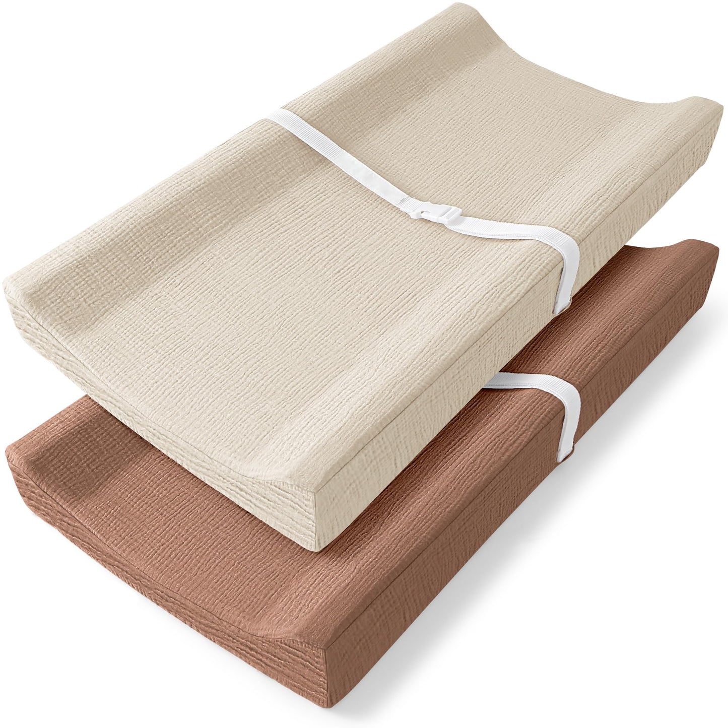 Bearmoss Changing Pad Cover, 2 Pack Muslin [100% Cotton] Diaper Changing Table Covers, 32'' x 16'' Soft Breathable Changing Pad Sheets for Unisex Baby Girls and Boys with Strap Holes (Bluemoon)