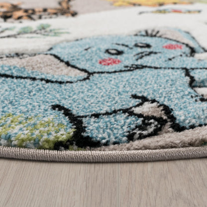 Paco Home Nursery Rug for Kids - Jungle Animals Giraffe Lion Monkey in Beige, Size:5'3" x 7'7"