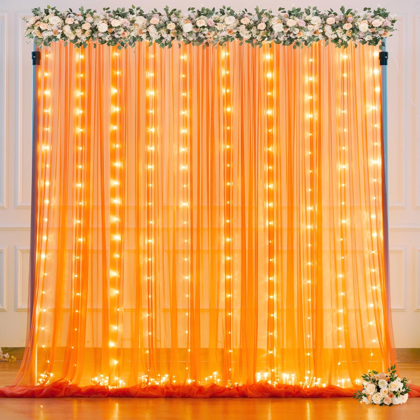White Tulle Backdrop Curtain with Lights String for Parites 10×8ft Sheer Backdrop Curtains White Curtain Backdrop for Wedding Baby Shower Birthday Party Photo Shoot Decorations(2 Panels 10ft×8ft)