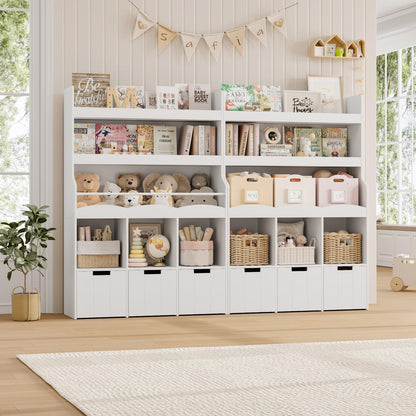 HITHOS 55.3" H Kids Bookshelf with Toy Storage Organizer, Tall Book Shelf with 3 Movable Toy Storage Bins, Large Kids Bookcase with Toy Chest, 39.2" W Modern Toy Box for Kids Room, Playroom, White