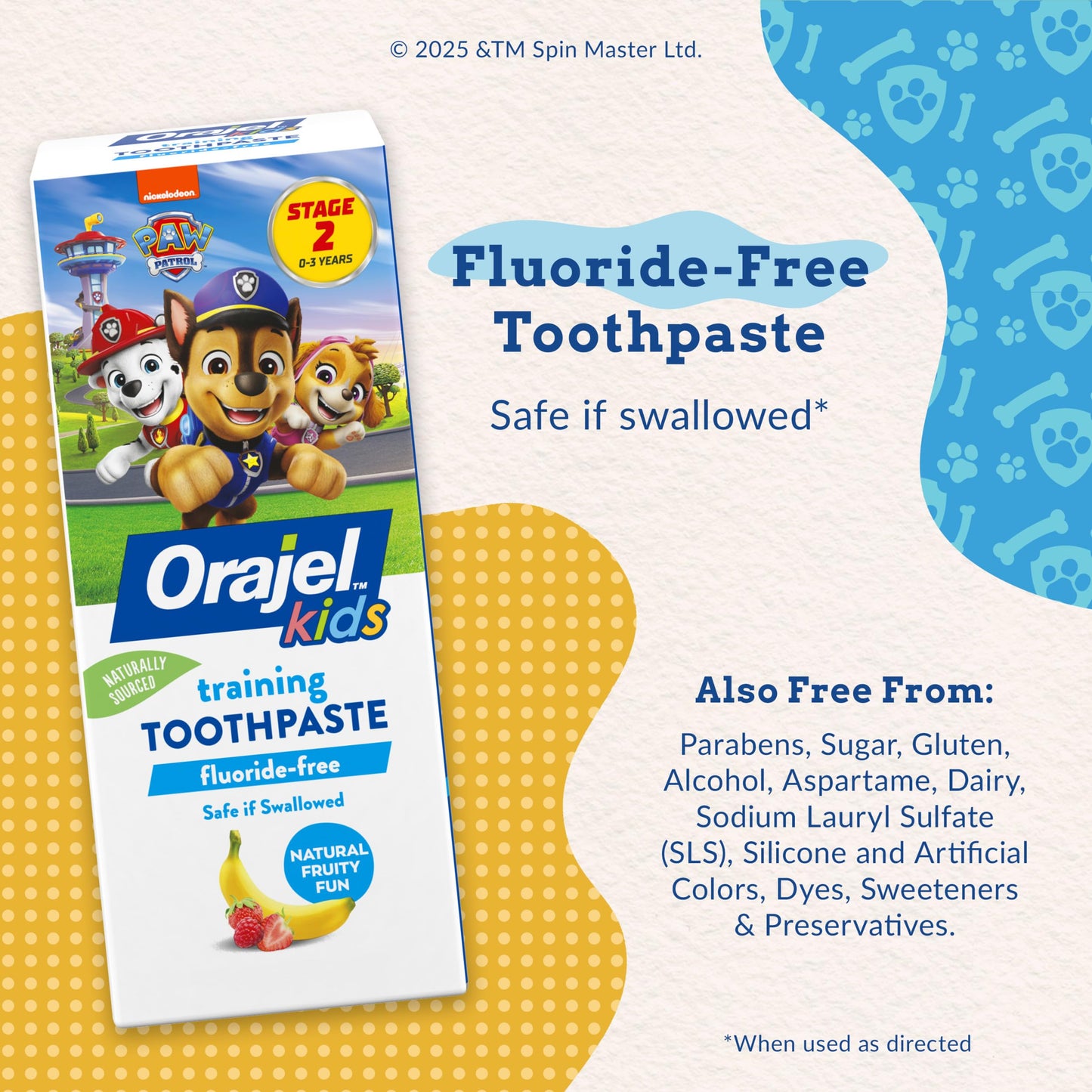 Orajel Kids Paw Patrol Fluoride-Free Training Toothpaste, Natural Fruity Fun Flavor, #1 Pediatrician Recommended , 1.5oz Tube