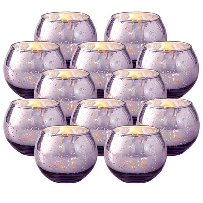 Volens Round Blue Votive Candle Holders Set of 12, Blue Wedding Centerpiece Table Decorations, Mercury Glass Tealight Candle Holder for Bridal Shower, Baby Shower & Home Decor