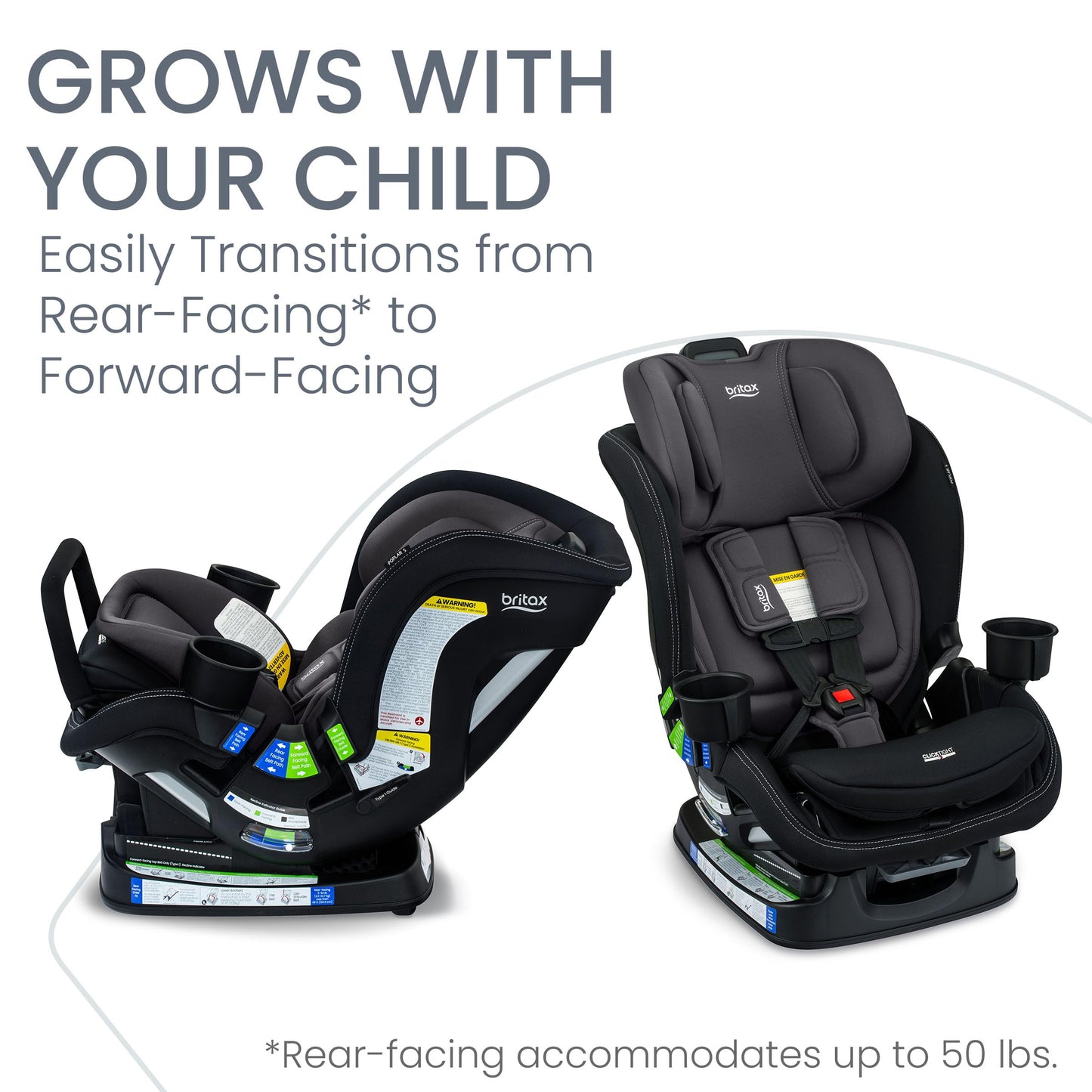 Britax Poplar S Convertible Car Seat, 2-in-1 Car Seat with Slim 17-Inch Design, ClickTight Technology, Arctic Onyx