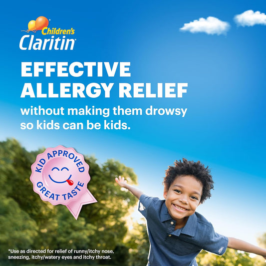 Claritin Children's Allergy Medicine, 24-Hour Non-Drowsy Loratadine 5mg, Antihistamine Liquid for Kids Aged 2 Years and Older, Grape Flavored, 8 fl oz.