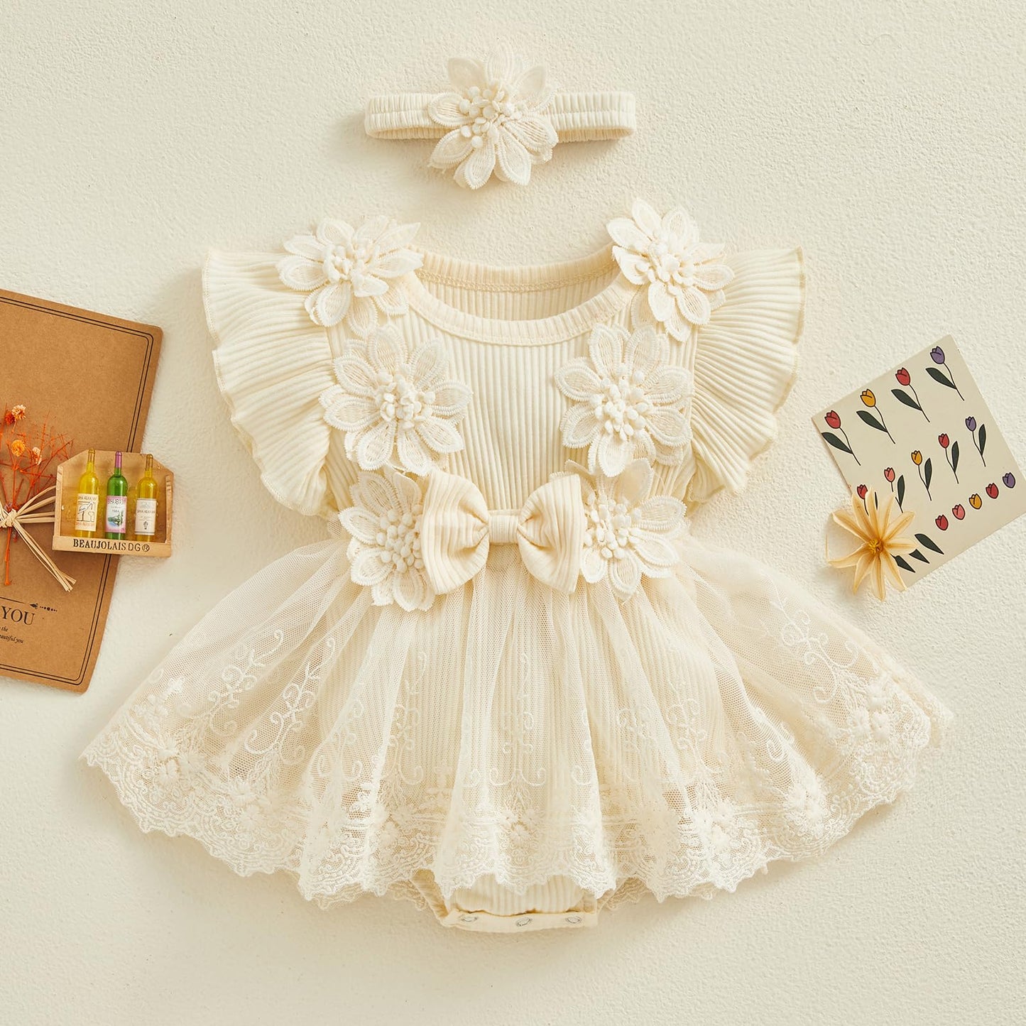 MERSARIPHY Newborn Baby Girl Boho Outfits Infant Lace Tulle Ruffle Bubble Romper Dress Jumpsuit Bodysuit Photoshoot Clothes