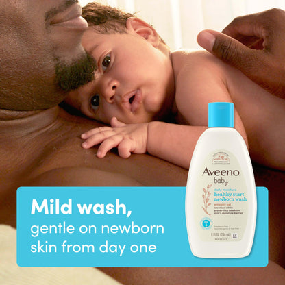 Bundle of Aveeno Baby Healthy Start Newborn Wash, Hypoallergenic Baby Body Wash with Prebiotic Oat, Fragrance-Free, 8 fl. oz + Newborn Balm, Baby Skin Balm with Prebiotic Oat , Fragrance-Free, 5 oz