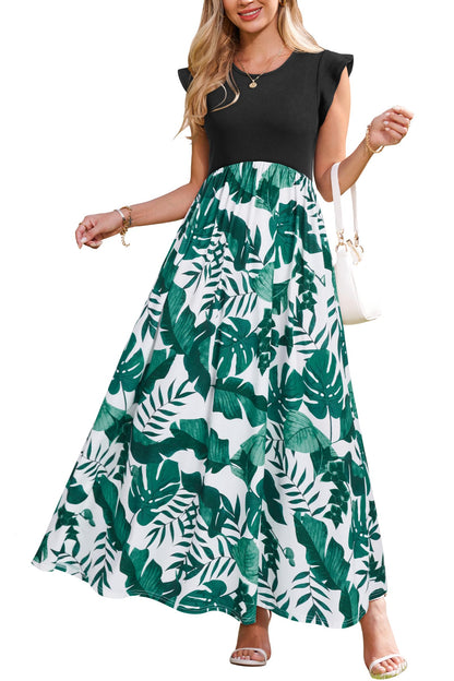 OUGES Women 2025 Spring Summer Dresses Maternity Sleeveless Ribbed Fashion Casual Outfits Maxi Dress with Pockets