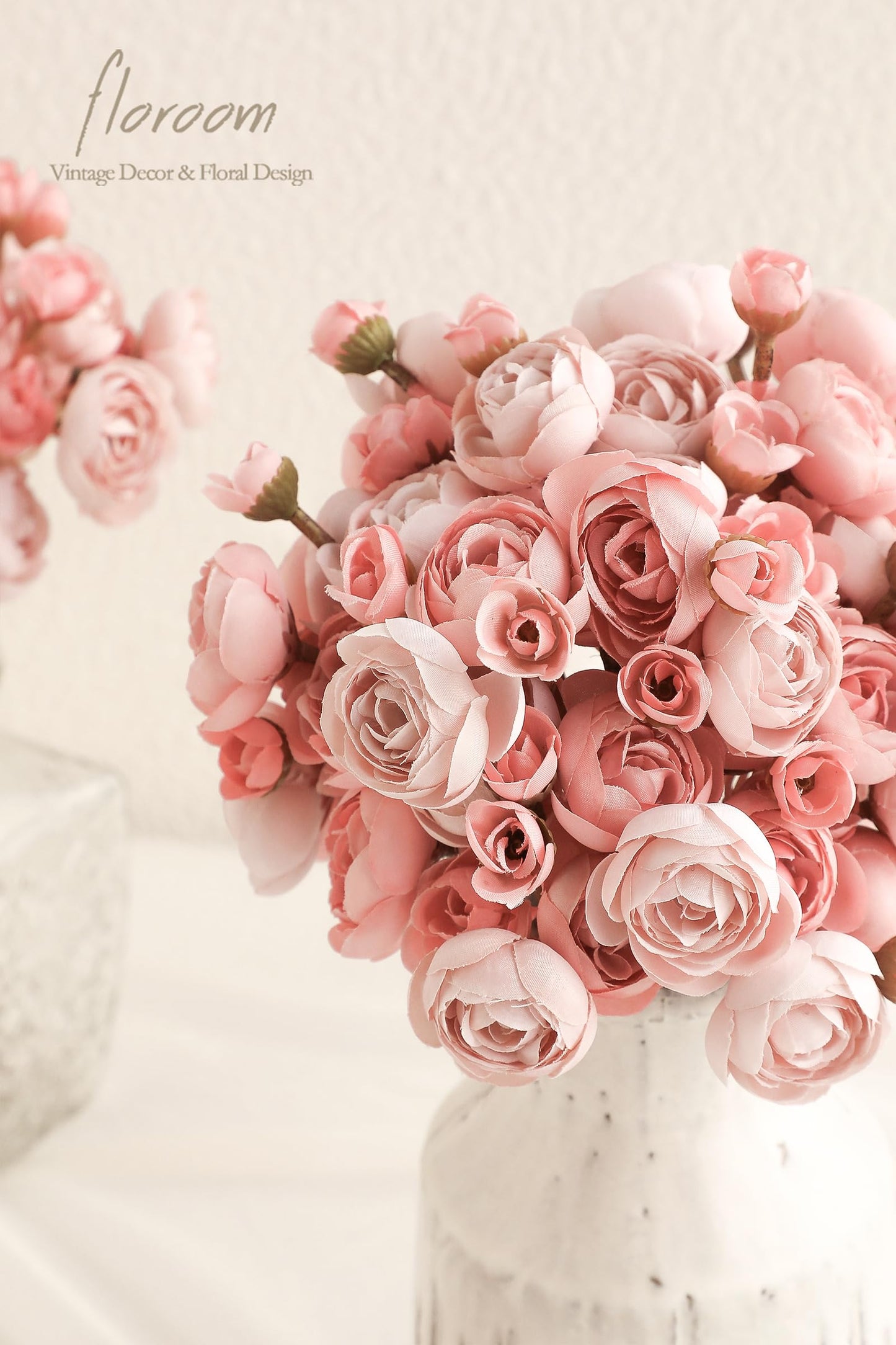 Floroom Ranunculus Artificial Flowers 18 Pcs Blush Faux Silk Mini Ranunculus Bulk Fake Wedding Filler Flowers for DIY Pink Bouquets, Centerpieces, Bridal Shower Decorations & Arrangements