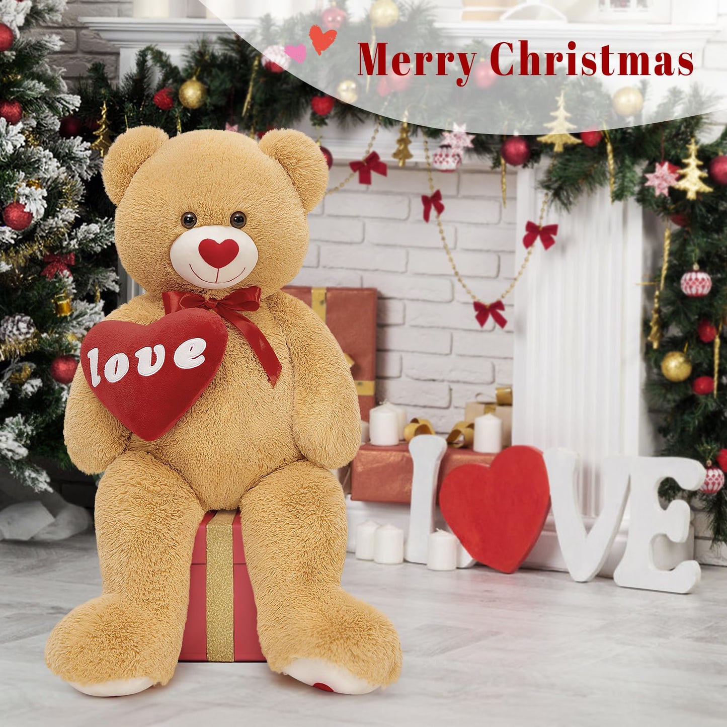 MorisMos Smile Giant Teddy Bear, 51inch Large Stuffed Bears with Big Footprints, Big Stuffed Animals Cuddly Plush Gifts for Girlfriends, Boyfriend, Dark Brown
