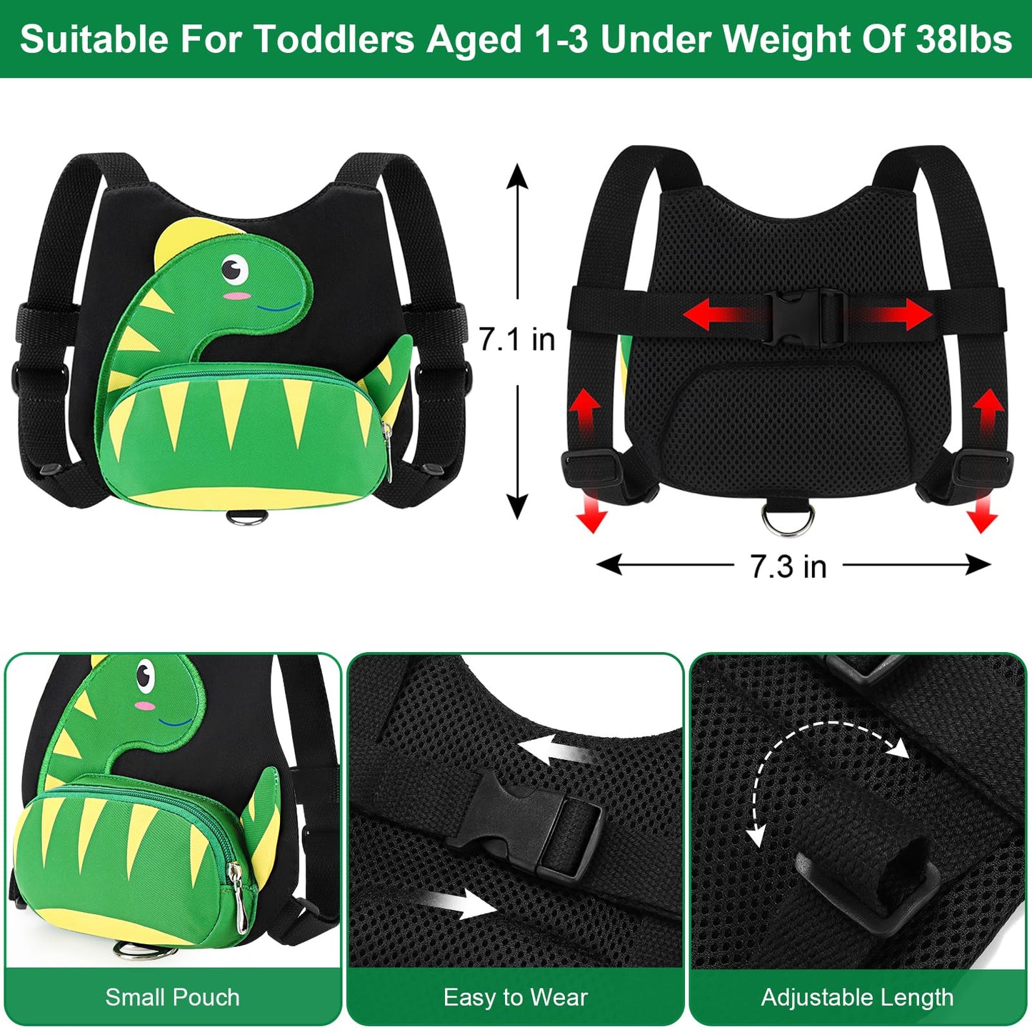 Accmor Toddler Harness with Leash, Cute Dinosaur Kids Harness + Anti Lost Wrist Link, Mini Child Harness Leash Wristband Strap Belt Protector for Baby Boys Girls to Outdoor Travel (Blue)
