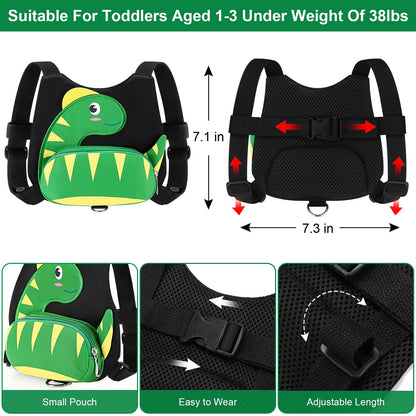 Accmor Toddler Harness with Leash, Cute Dinosaur Kids Harness + Anti Lost Wrist Link, Mini Child Harness Leash Wristband Strap Belt Protector for Baby Boys Girls to Outdoor Travel (Blue)