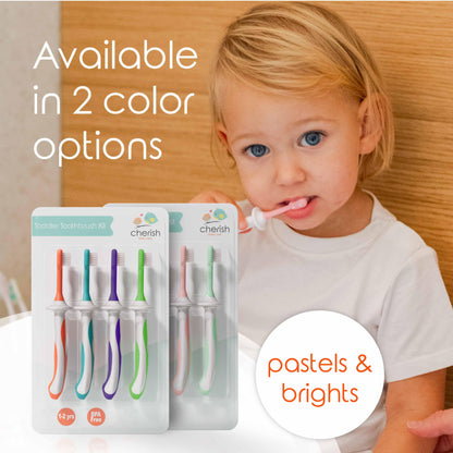 Cherish Baby Care Baby Toothbrush & Toddler Toothbrush Set (0-2 Years) - BPA-Free & Safety-Tested, 2023 Award Winner, Food-Grade Silicone (Teal)